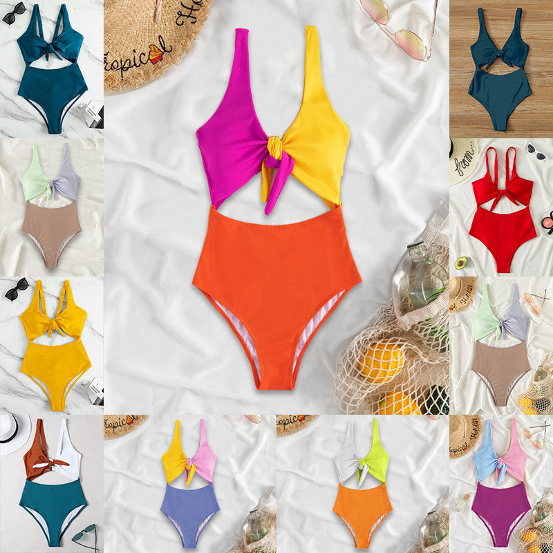 Women Summer Vacation Color Blocking Triangle Swimsuit
