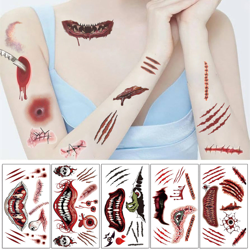Tatouages de cicatrices d'Halloween réalistes et horrifiants, 10 pièces