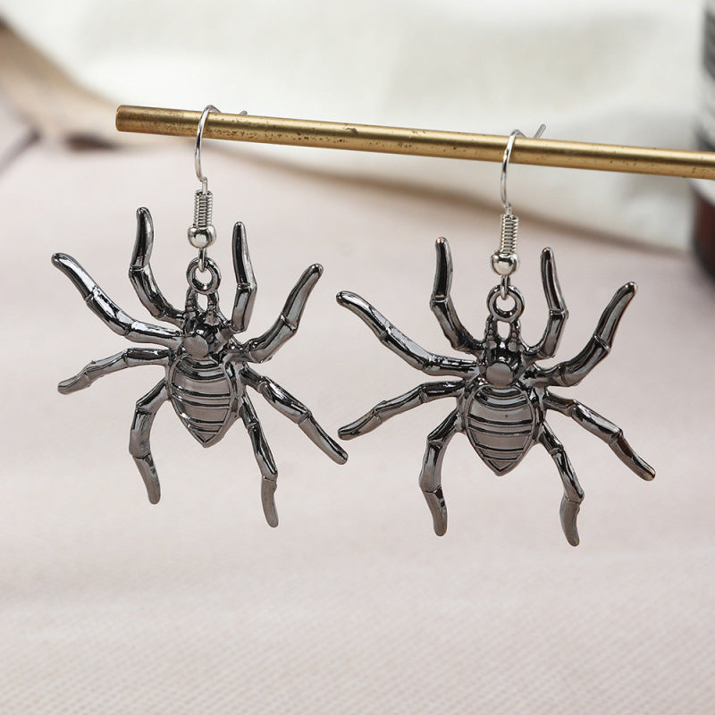 Women Fashion Exaggerated Halloween Metal Spider Earrings