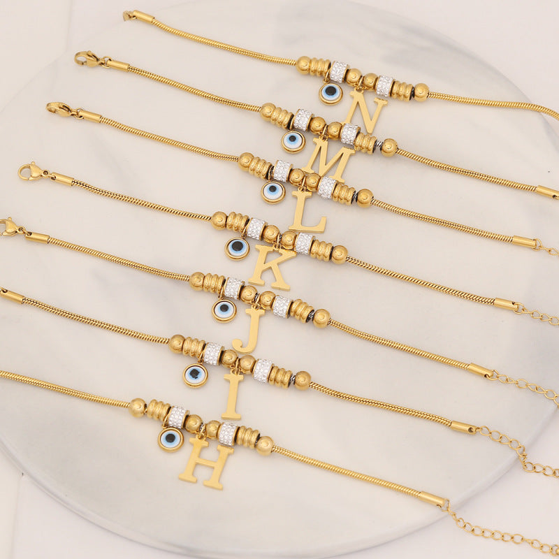 Pulsera de cuentas de acero inoxidable con alfabeto de moda