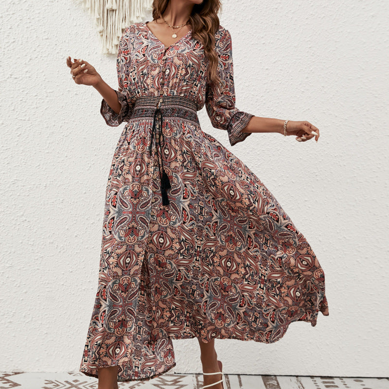 Bohemian Vacation Women Casual V-Neck Maxi Dress