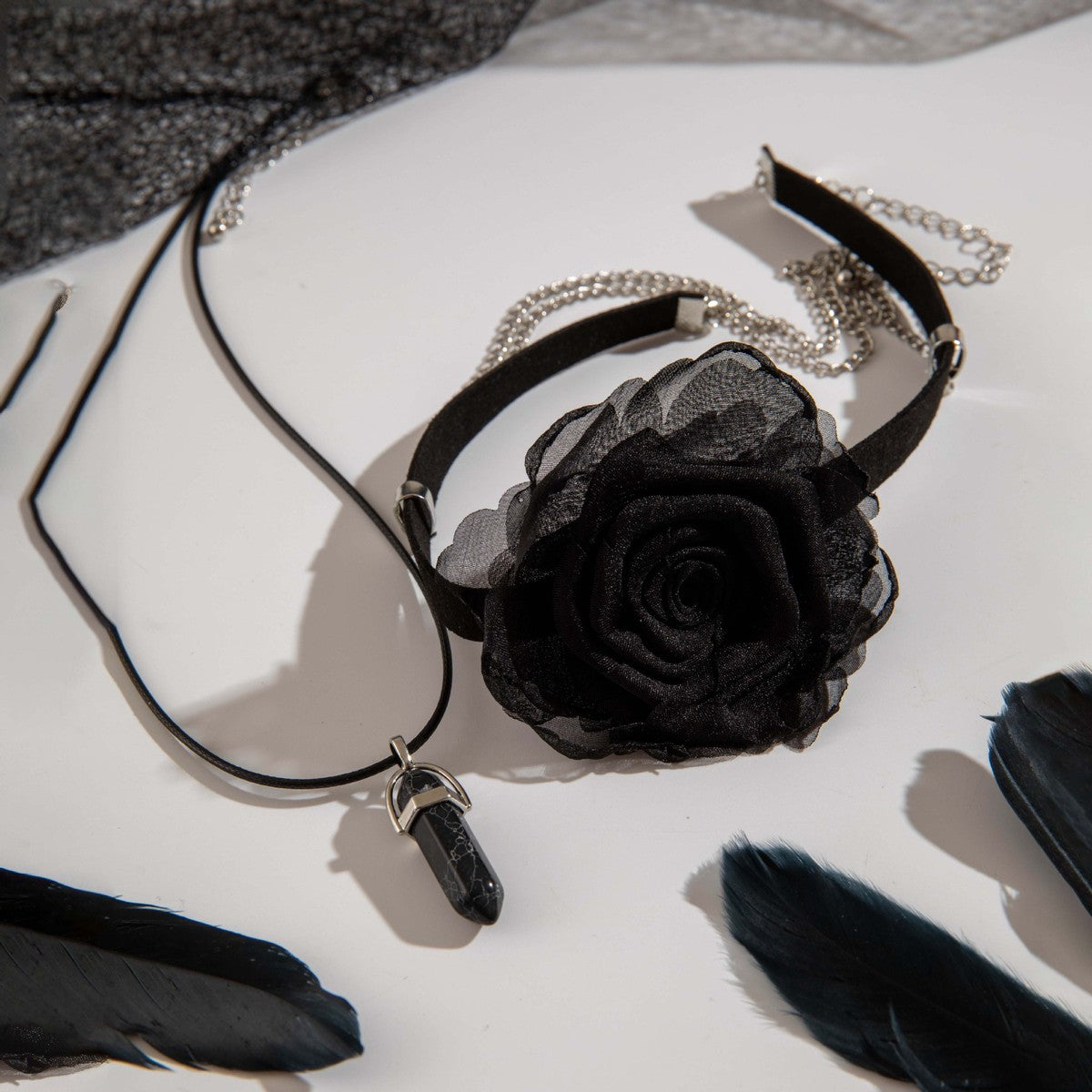 Gothic Dark Lace Rose Multilayer Necklace
