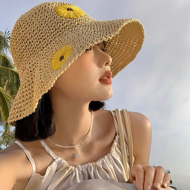 Summer Women Simple Straw Woven Daisy Sun Hat