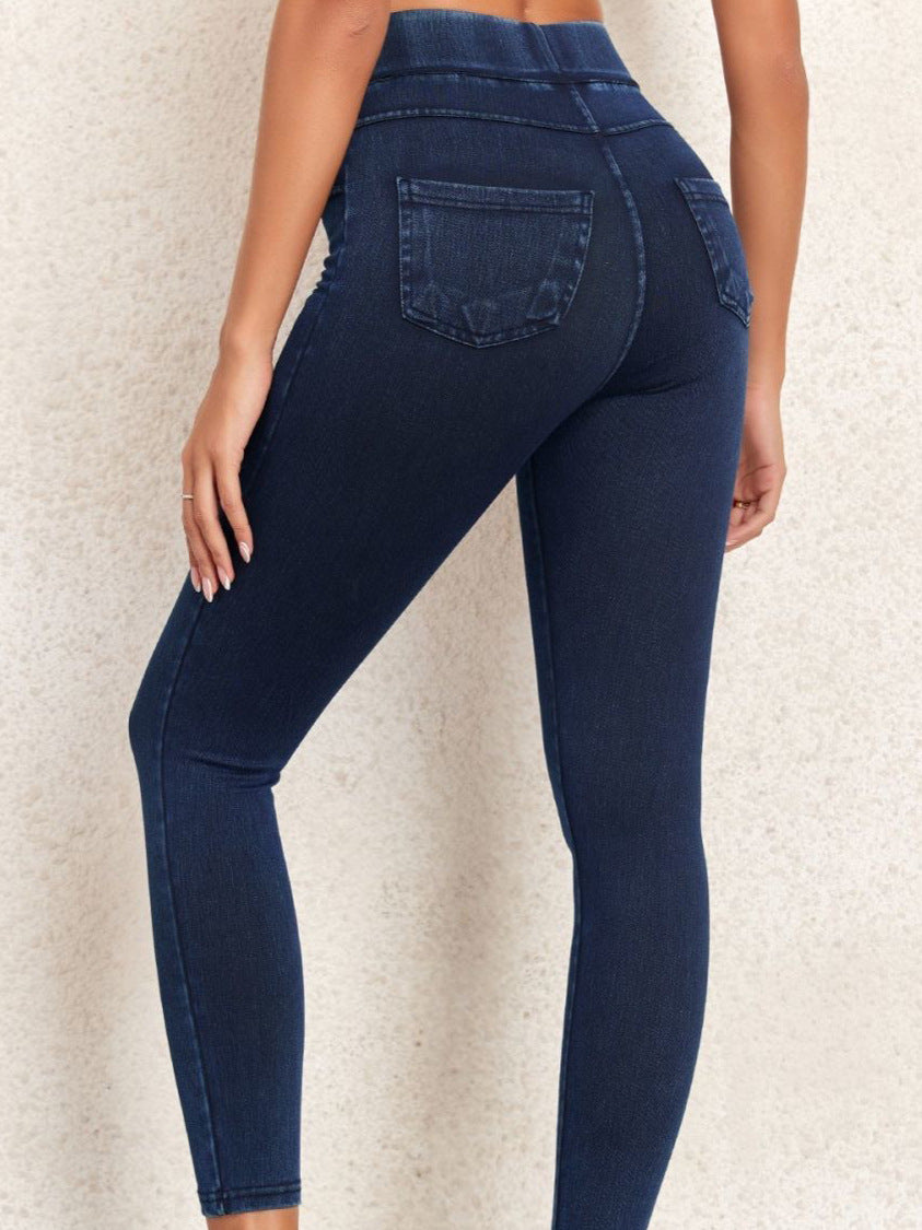 Vaqueros de cintura alta sexis de color liso a la moda para mujer