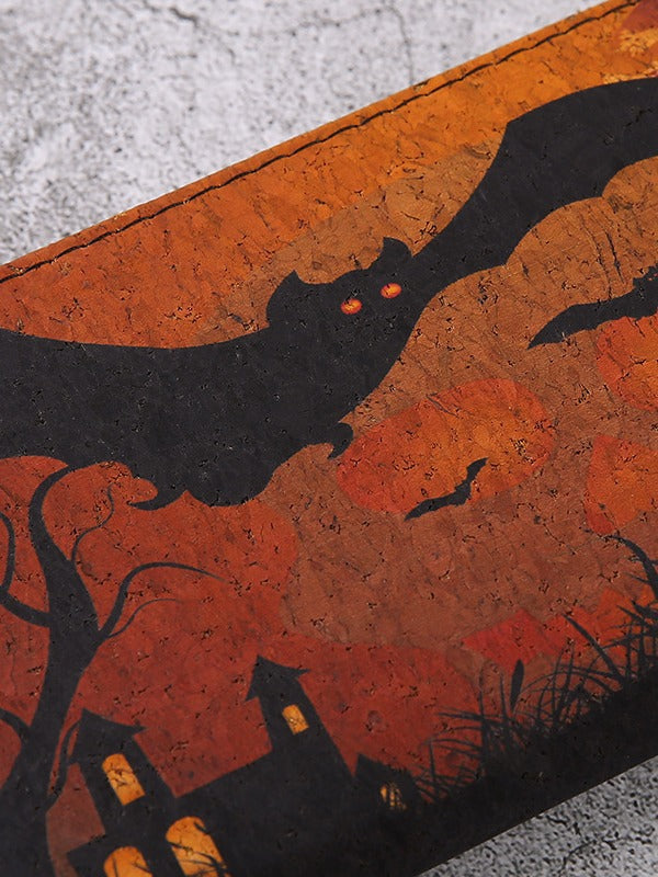 Monederos con cremallera multicapa con estampado de calabaza y murciélago de Halloween para mujer