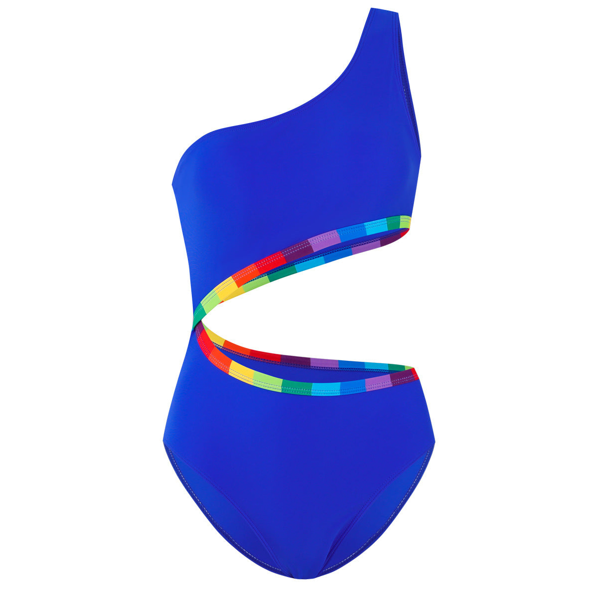 Maillot de bain une pièce décontracté à rayures arc-en-ciel et épaules inclinées pour fille