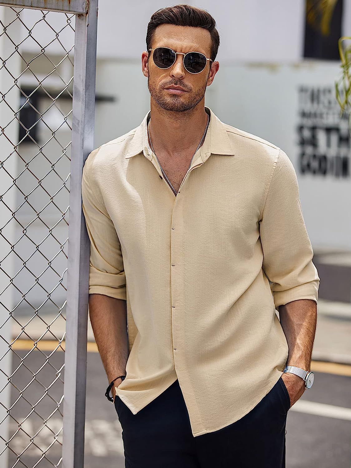 Men Solid Color Long Sleeve Cardigan Shirt