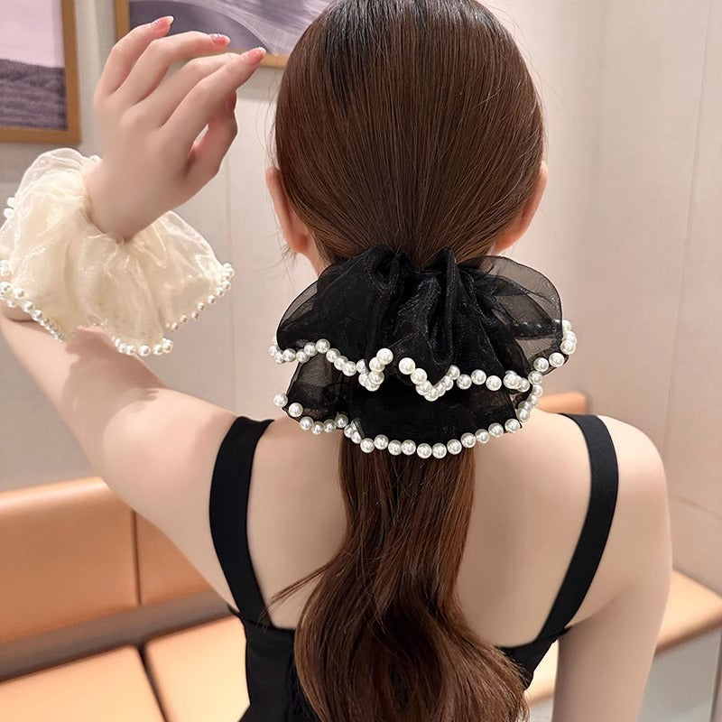 Elegante coletero extragrande de encaje con perlas para mujer