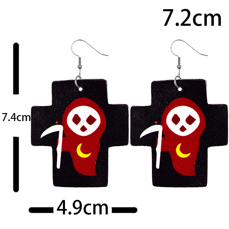 Halloween Women Funny Pumpkin Ghost Leather Earrings