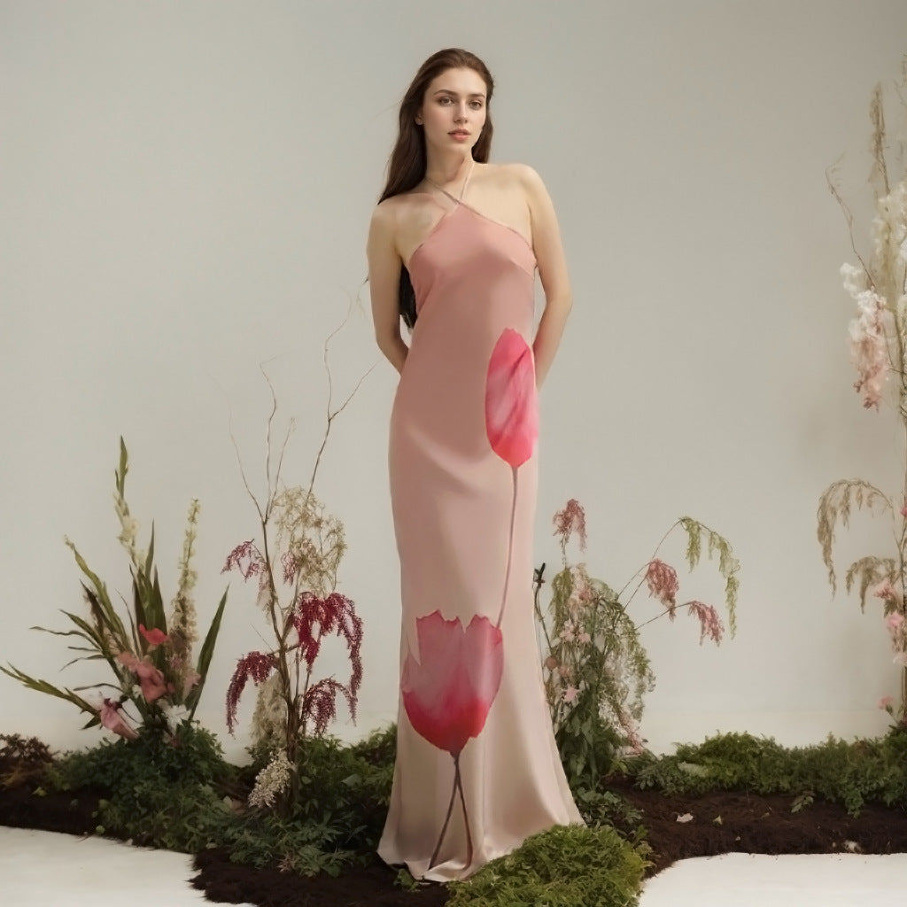 Robe moulante dos nu à imprimé floral pour femme
