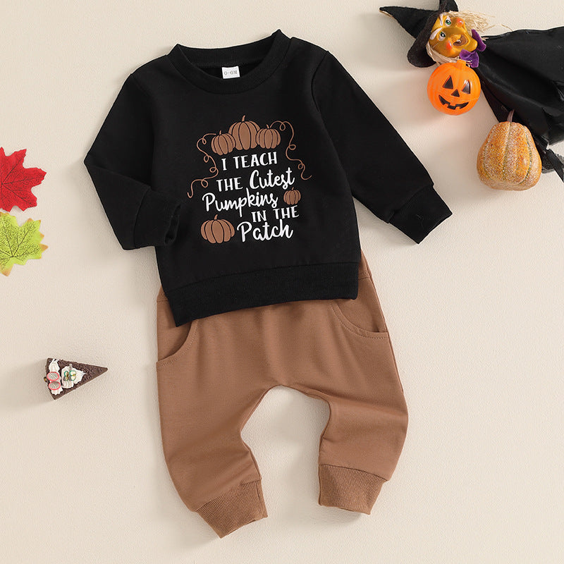 Kids Baby Boys Long Sleeve Cartoon Letters Sweatshirt Set