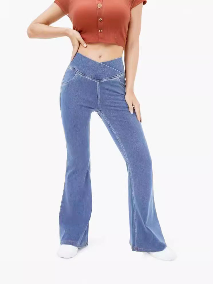 Women Fashion Casual High Waist Flared Jeans Viscose Fiber