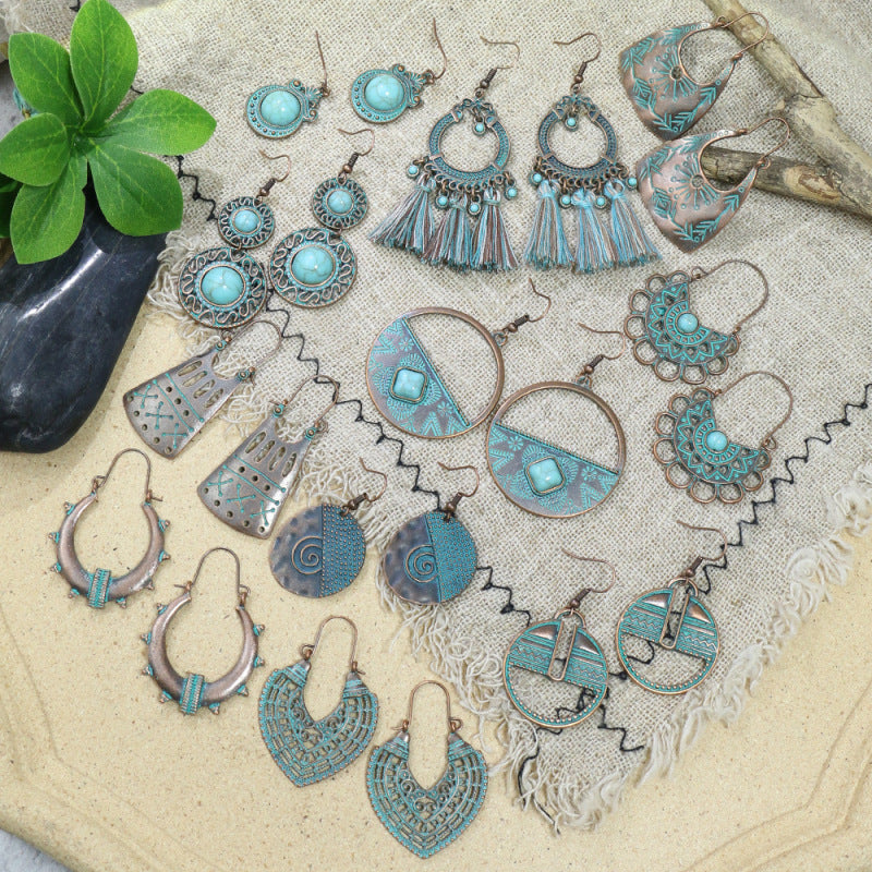 Boucles d'oreilles turquoise de style ethnique bohème