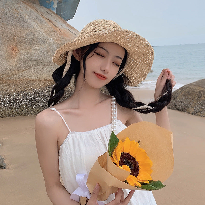 Sombrero tejido para el sol de playa para vacaciones de verano para mujer