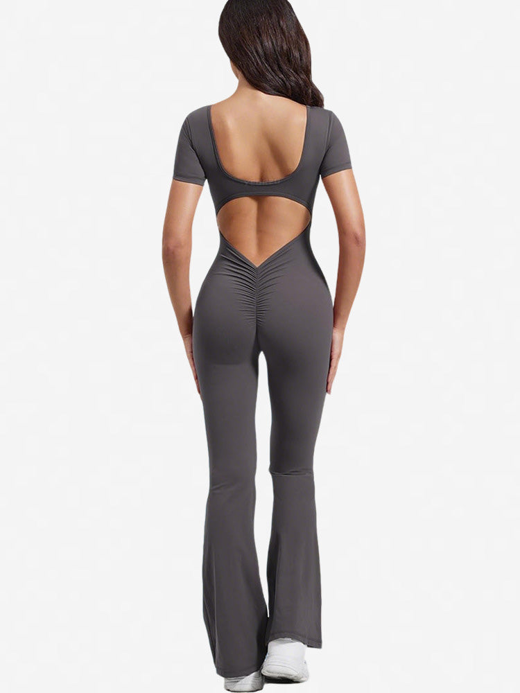 Women Casual Solid Color Square Neck Backless Jumpsuits - Yoga and Sports