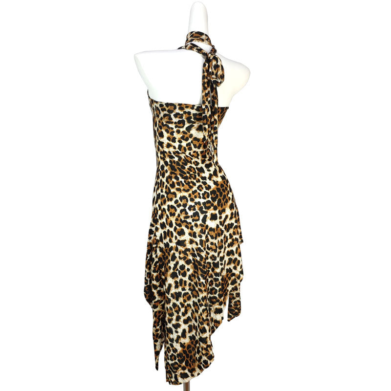 Women Fashion Sexy Irregular Leopard Printed Backless Dress