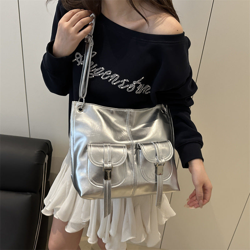 Bolso de hombro retro de gran capacidad de PU para mujer
