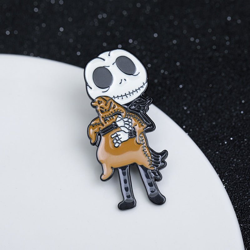 Broches en métal pour femmes, motif tête de mort, goutte d'huile, mode Halloween