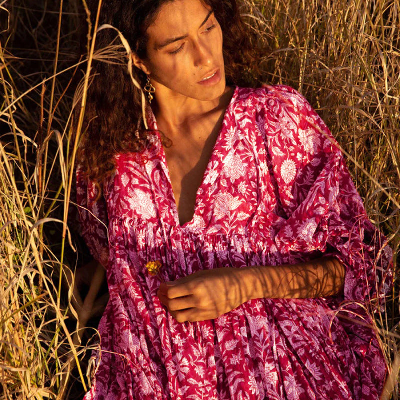Summer Floral Print Women Loose Casual Boho Dress