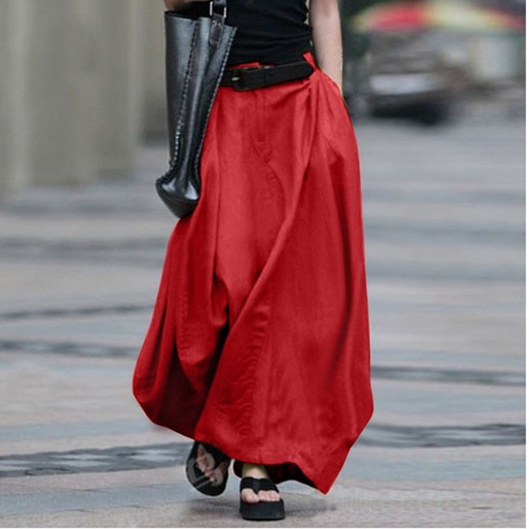 Women Fashion Casual Solid Color High Waist Skirt