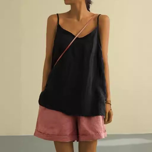 Women Casual Solid Color Cotton Linen Camisole