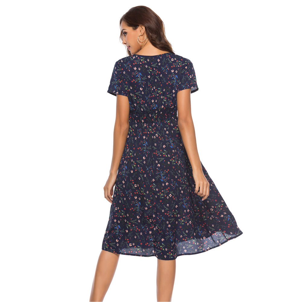 Women Fashion Casual Chiffon Floral Printed Dress