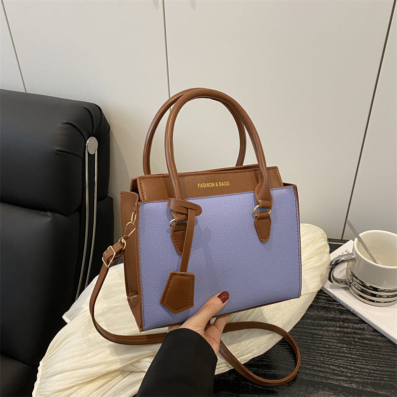 Bolso de mano pequeño cuadrado de PU con bloques de colores, informal y sencillo, a la moda para mujer
