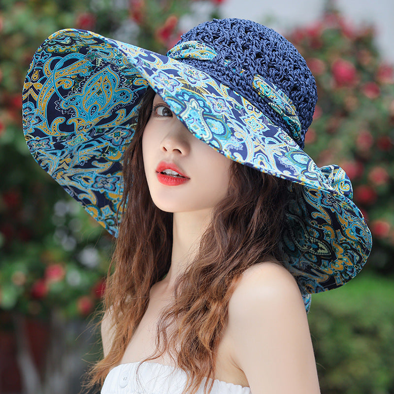 Chapeau de soleil en paille tissée pour femme, idéal pour les vacances d'été
