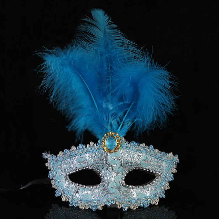 Máscara de plumas y gemas de colores sólidos para Halloween, a la moda para mujer