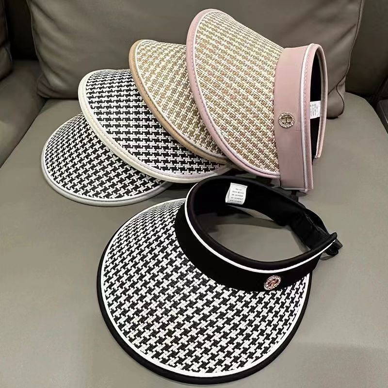 Sombrero de paja con pata de gallo y ala ancha para mujer