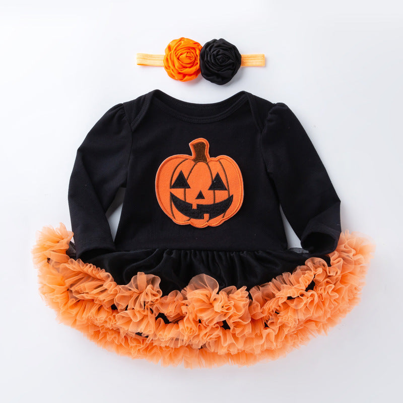 Pelele informal de algodón con estampado de calabaza para niñas pequeñas