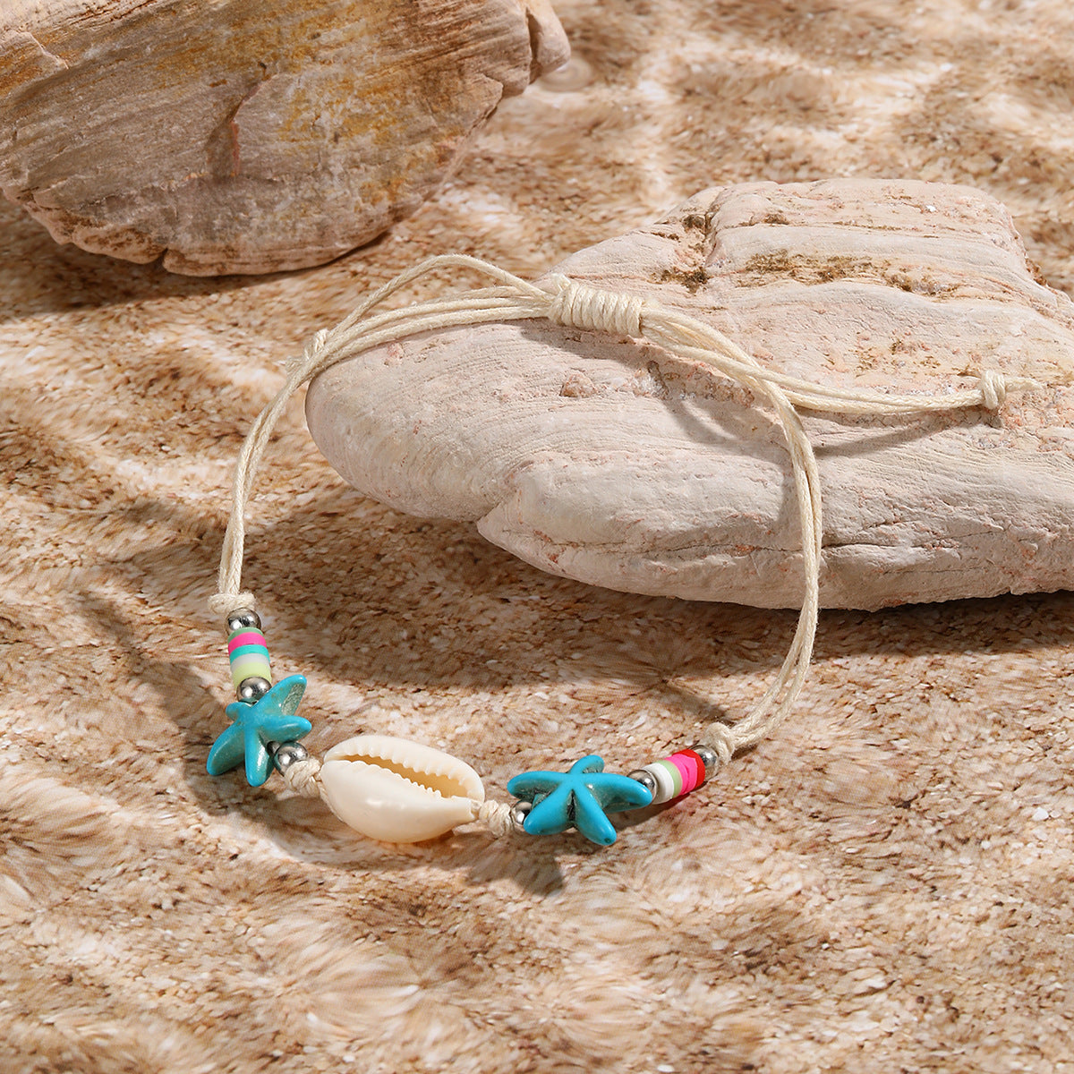 Women Fashion Boho Woven Knot Natural Shell Bracelet