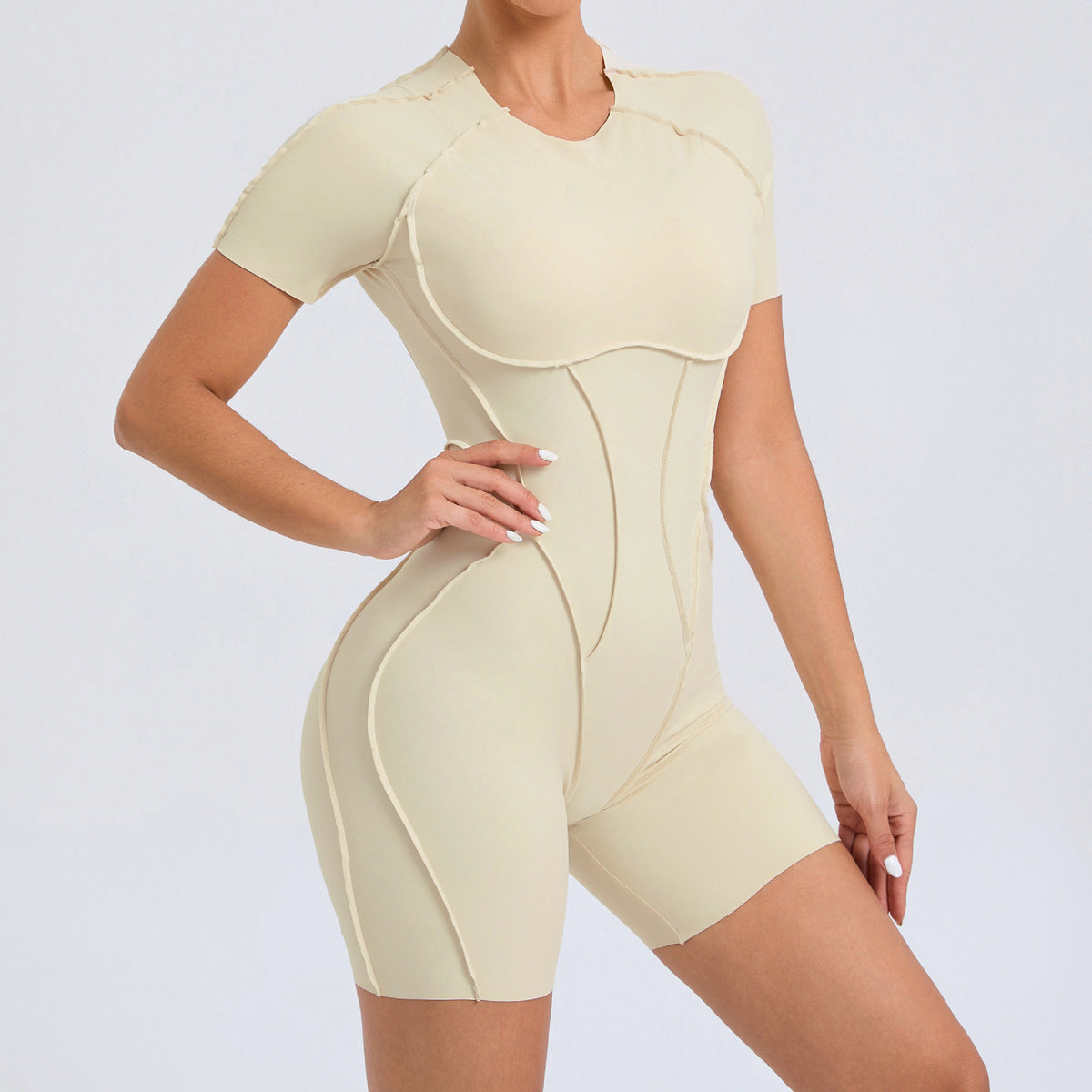 Women Fashion Solid Color Short-Sleeve Yoga Rompers