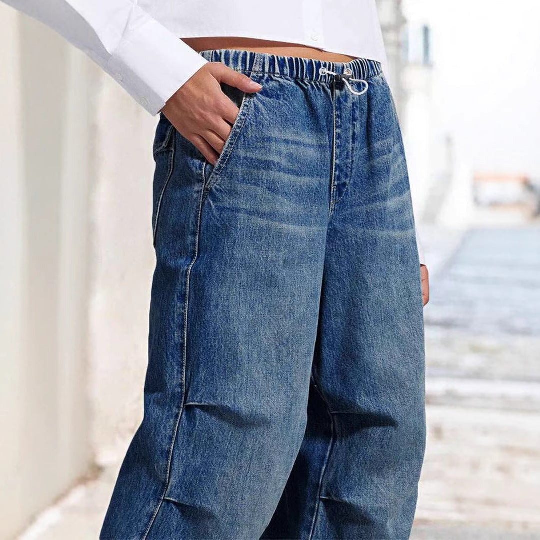 Jean ample plissé à jambes larges et décontractées pour femmes