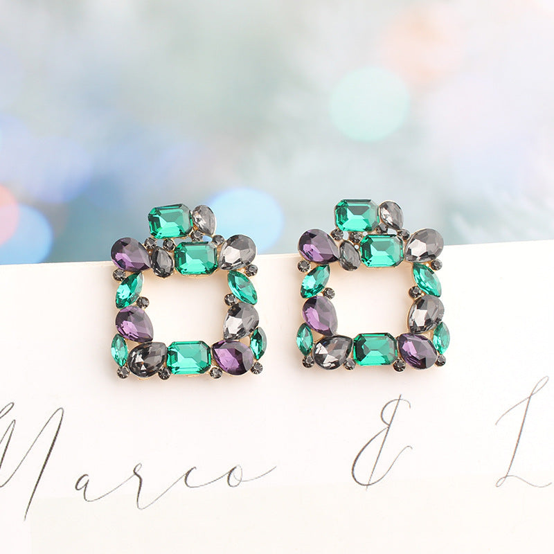 Pendientes de aleación bohemios con diamantes de imitación cuadrados