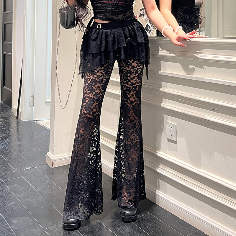 Falda pantalón de encaje gótico irregular sexy a la moda para mujer