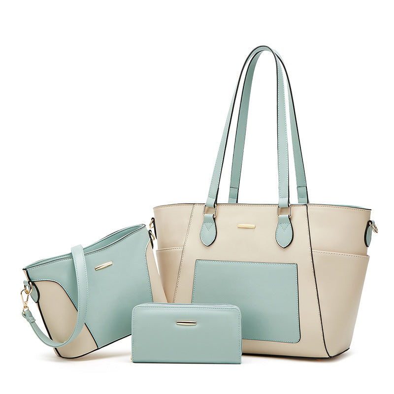 Ensemble de trois sacs à main tendance de grande capacité avec coutures contrastées
