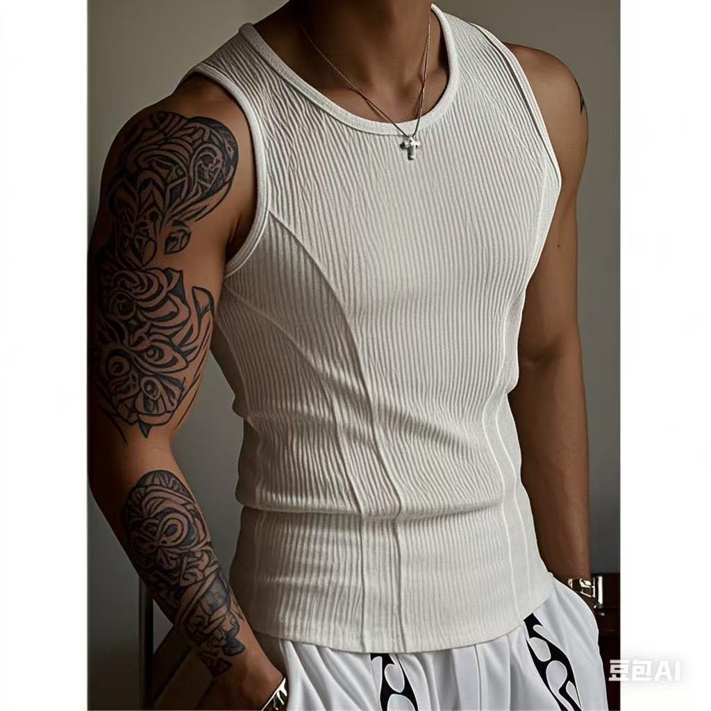 Summer Men Tight Sports Fitness Rib-Knit Tank Top