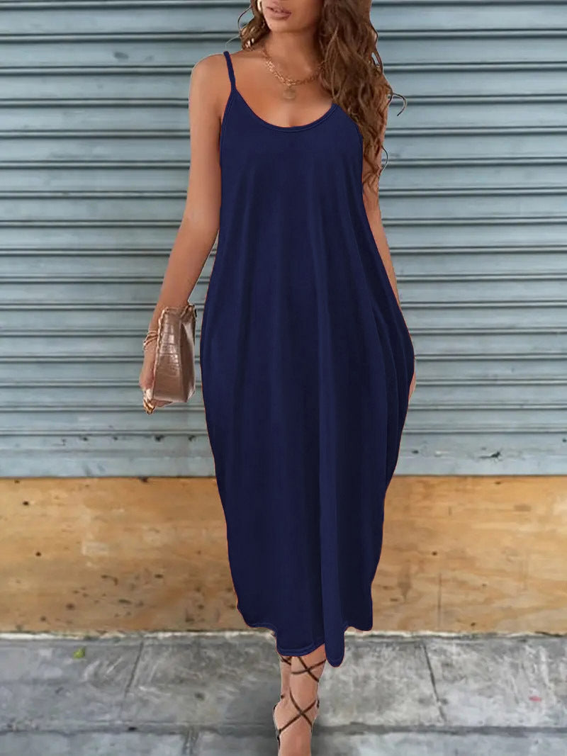 Women Casual Solid Color Sling Dress in Milk Fiber