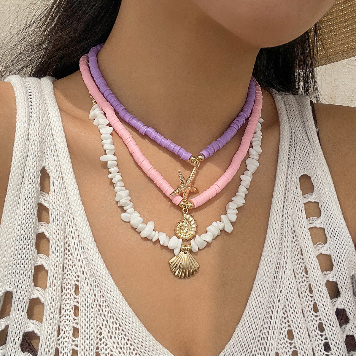 Collar de turquesa con concha estilo marinero informal bohemio