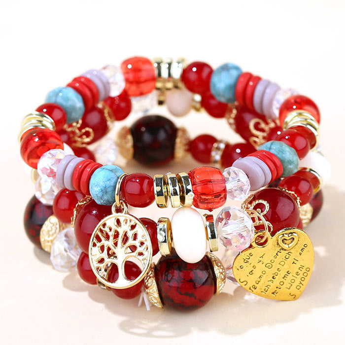 Conjunto de pulseras de cuentas con dijes de árbol y corazón bohemio