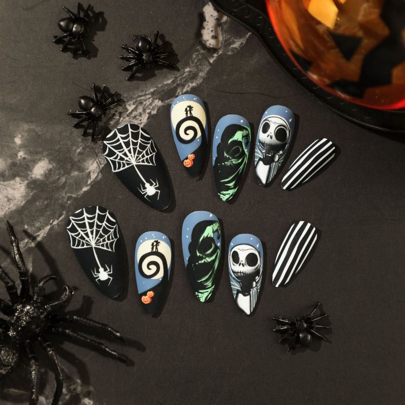 Women Halloween Frosted Skull Pumpkin False Nails