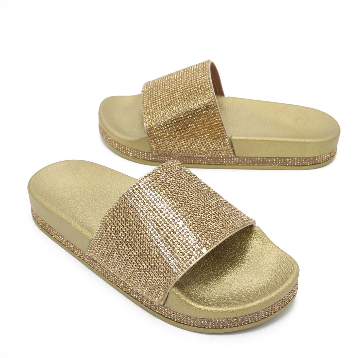 Pantuflas de plataforma con diamantes de imitación de moda para mujer