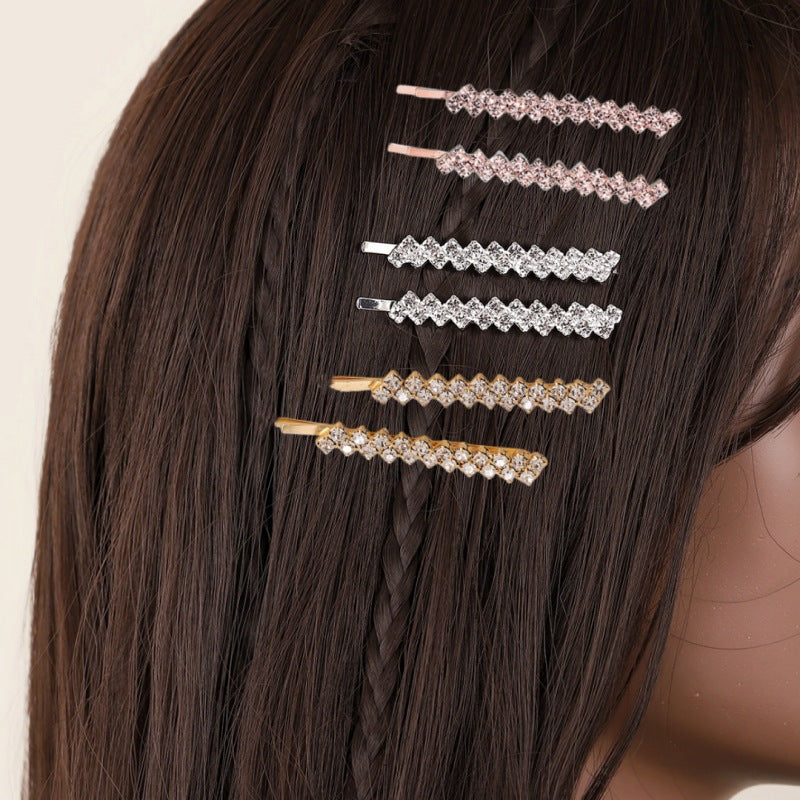 Women Fashion Simple Rhinestone Hairpin 2pieceSet