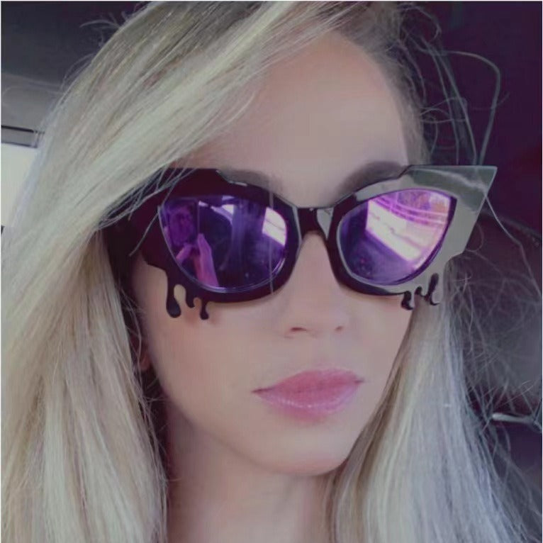 Gafas de sol de Halloween con diseño de ojo de gato y lágrimas de diablo para mujer