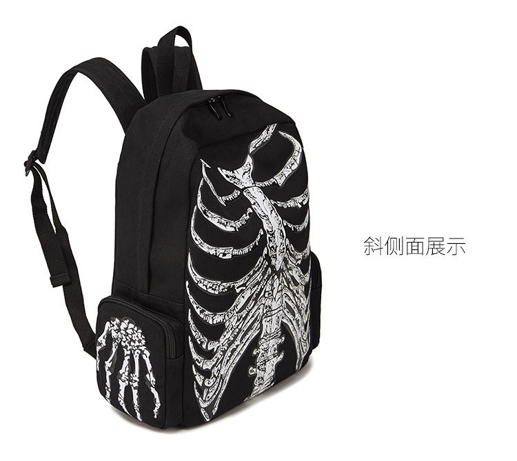 Women Fashion Halloween Print Skull Canvas Backpack