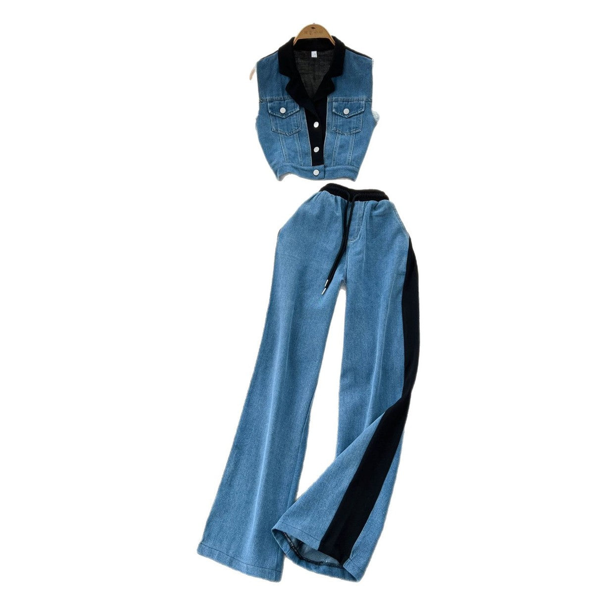Ensemble débardeur en jean et pantalon large pour femme, mode été
