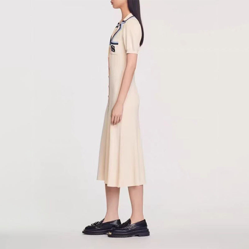 Women Fashion Elegant Contrast Color Knitted Dress