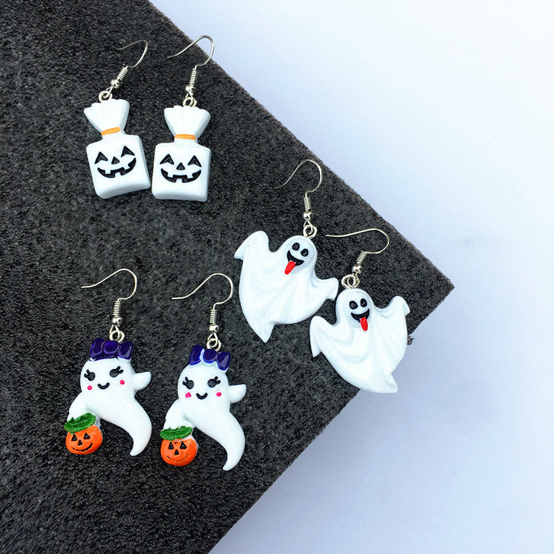 Pendientes colgantes de Halloween para mujer, divertidos, con esqueleto, fantasma, calabaza, gato y búho