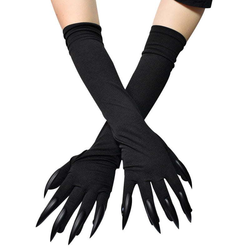 Gothic Unique Halloween Long Paw Design Solid Color Gloves
